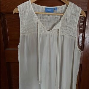 Vera Wang White Smocked Tie Front Blouse